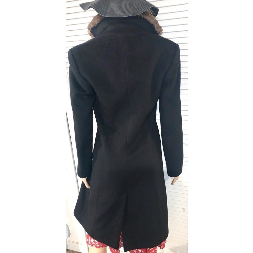 Vintage Black Merino Wool coat with brown faux fur Saks fifth Ave Women’s size 6 - Picture 4 of 14